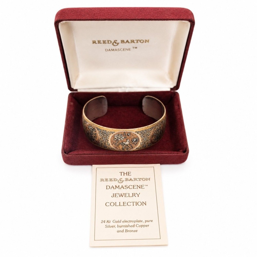 Reed & Barton Damascene Cuff Bracelet 24K Gold Electroplate Mixed Metal Vintage